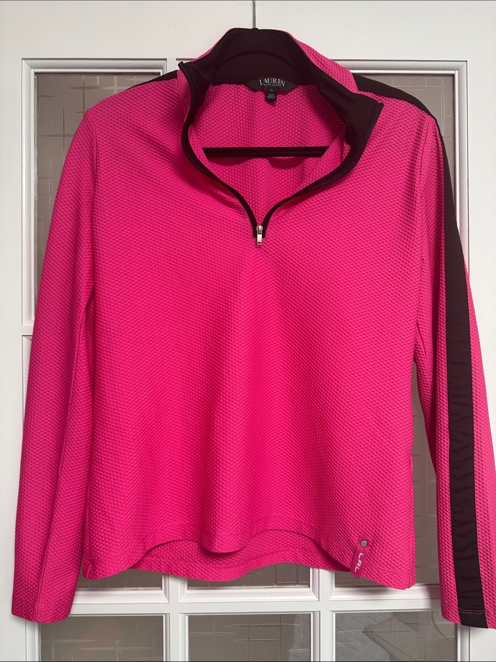 Lauren Ralph Lauren Hot Pink Quarter-Zip Pullover with Black Trim